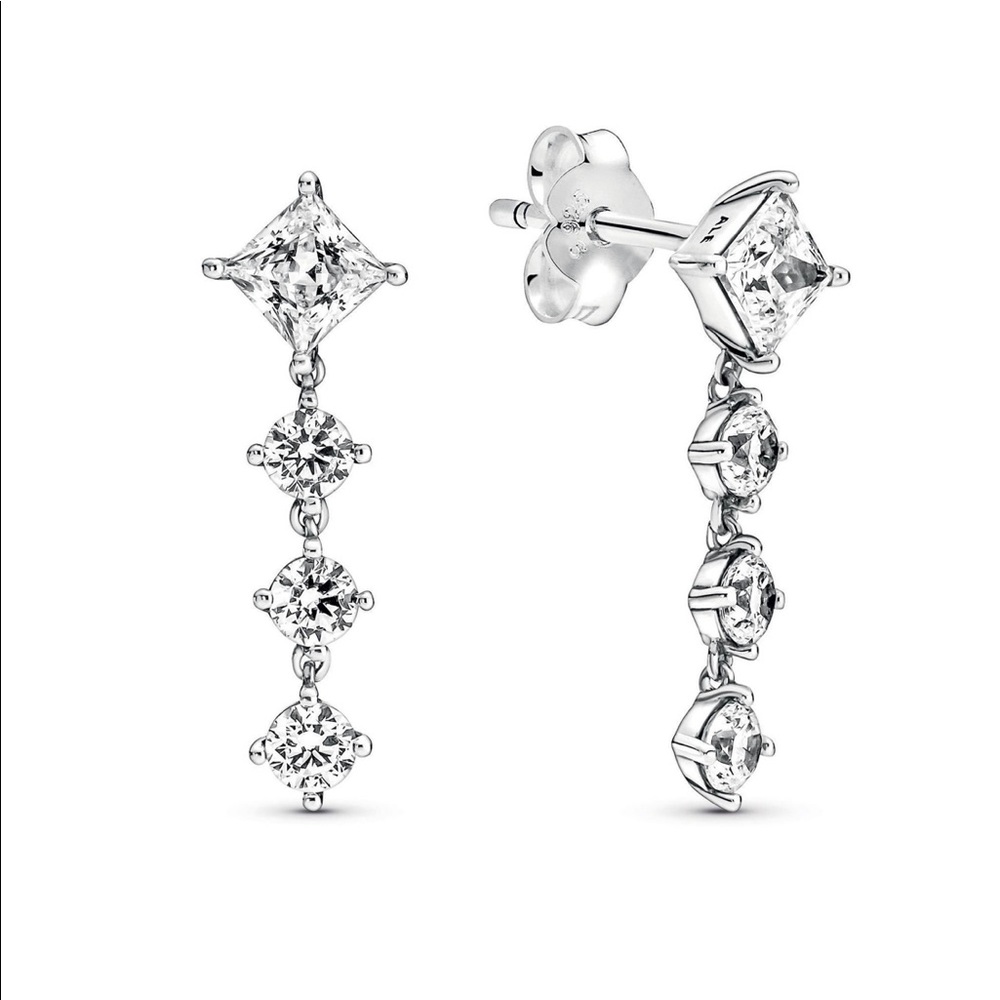 New Pandora Sparkling Round & Square Drop Earrings - image 3